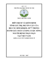 Trần thị thùy linh biên dịch và kiểm Định tính giá trị, Độ tin cậy của bộ câu hỏi kdqol sf™ trong Đánh giá chất lượng cuộc sống người bệnh thận mạn tại việt nam khóa luận tốt nghiệp dược sĩ