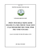 Lâm hải hoàng sơn phân tích hoạt Động kinh doanh của nhà thuốc ngọc hân 3 tại thành phố trà vinh, tỉnh trà vinh năm 2023 luận văn dược sĩ chuyên khoa cấp 1