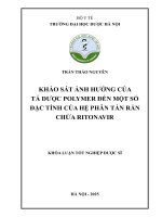 Trần thảo nguyên khảo sát Ảnh hưởng của tá dược polymer Đến một số Đặc tính của hệ phân tán rắn chứa ritonavir khóa luận tốt nghiệp dược sĩ