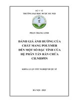 Phan trang linh Đánh giá Ảnh hưởng của chất mang polymer Đến một số Đặc tính của hệ phân tán rắn chứa cilnidpin khóa luận tốt nghiệp dược sĩ