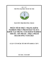 Nguyễn thị phương thảo phân tích thực trạng kiểm nghiệm thực phẩm bảo vệ sức khỏe tại trung tâm kiểm nghiệm thuốc  mỹ phẩm   thực phẩm hải dương năm 2023 luận văn dược sĩ chuyên khoa cấp i