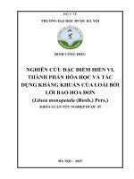 Đinh công hiếu nghiên cứu Đặc Điểm hiển vi, thành phần hóa học và tác dụng kháng khuẩn của loài bời lời bao hoa Đơn (litsea monopetala (roxb ) pers ) khóa luận tốt nghiệp dược sĩ