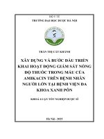 Trần thị cát khánh xây dựng và bước Đầu triển khai hoạt Động giám sát nồng Độ thuốc trong máu của amikacin trên bệnh nhân người lớn tại bệnh viện Đa khoa xanh pôn khoá luận tốt nghiệp dược sĩ