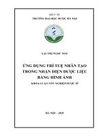 Lại thị ngọc mai Ứng dụng trí tuệ nhân tạo trong nhận diện dược liệu bằng hình Ảnh khóa luận tốt nghiệp dược sĩ
