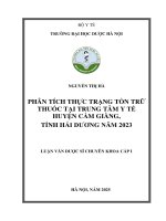 Nguyễn thị hà phân tích thực trạng tồn trữ thuốc tại trung tâm y tế huyện cẩm giàng, tỉnh hải dƣơng năm 2023 luận văn dƣợc sĩ chuyên khoa cấp i