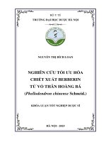 Nguyễn thị bích loan nghiên cứu tối Ưu hóa chiết xuất berberin từ vỏ thân hoàng bá (phellodendron chinense schneid ) khóa luận tốt nghiệp dược sĩ