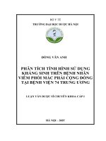 Đồng vân anh phân tích tình hình sử dụng kháng sinh trên bệnh nhân viêm phổi mắc phải cộng Đồng tại bệnh viện 74 trung Ương luận văn dược sĩ chuyên khoa cấp i