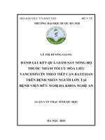 Lê thị hương giang Đánh giá kết quả giám sát nồng Độ thuốc nhằm tối Ưu hóa liều vancomycin theo tiếp cận bayesian trên bệnh nhân người lớn tại bệnh viện hữu nghị Đa khoa nghệ an luận văn thạc sĩ dược học