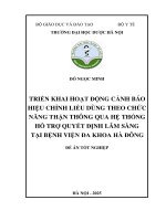 Đỗ ngọc minh triển khai hoạt Động cảnh báo hiệu chỉnh liều dùng theo chức năng thận thông qua hệ thống hỗ trợ quyết Định lâm sàng tại bệnh viện Đa khoa hà Đông Đề Án tốt nghiệp