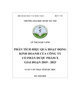 Lê thị ngọc linh phân tích hiệu quả hoạt Động kinh doanh của công ty cổ phần dược phẩm x giai Đoạn 2019   2023 luận văn thạc sĩ dược học hà nội 2025