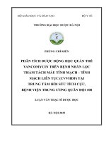 Phùng chí kiên phân tích dược Động học quần thể vancomycin trên bệnh nhân lọc thẩm tách máu tĩnh mạch – tĩnh mạch liên tục (cvvhdf) tại trung tâm hồi sức tích cực, bệnh viện trung Ương quân Đội 108 luận văn thạc sĩ dược học