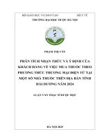 Phạm thị vân phân tích nhận thức và Ý Định của khách hàng về việc mua thuốc theo phương thức thương mại Điện tử tại một số nhà thuốc trên Địa bàn tỉnh hải dương năm 2024 luận văn thạc sĩ dược học