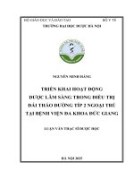 Nguyễn minh hằng triển khai hoạt Động dược lâm sàng trong Điều trị Đái tháo Đường típ 2 ngoại trú tại bệnh viện Đa khoa Đức giang luận văn thạc sĩ dược học