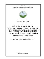 Nguyễn viết linh phân tích thực trạng kiểm tra chất lượng mỹ phẩm tại trung tâm kiểm nghiệm thuốc   mỹ phẩm   thực phẩm hải dương năm 2023 luận văn dược sĩ chuyên khoa cấp 1
