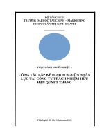 Thực hành nghề nghiệp 1 công tác lập kế hoạch nguồn nhân lực tại công ty trách nhiệm hữu hạn quyết thắng