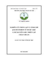 Vũ trọng khoa nghiên cứu phân lập và tinh chế Β ecdysteron từ dược liệu làm nguyên liệu thiết lập chất chuẩn luận văn thạc sĩ dược học