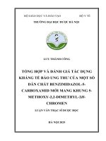 Lưu thành công tổng hợp và Đánh giá tác dụng kháng tế bào ung thư của một số dẫn chất benzimidazol 5  carboxamid mới mang khung 5  methoxy 2,2 dimethyl 2h  chromen luận văn thạc sĩ dược học