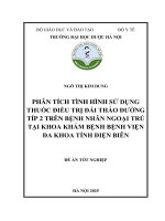 Ngô thị kim dung phân tích tình hình sử dụng thuốc Điều trị Đái tháo Đường típ 2 trên bệnh nhân ngoại trú tại khoa khám bệnh bệnh viện Đa khoa tỉnh Điện biên Đề Án tốt nghiệp