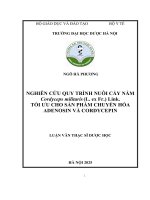 Ngô hà phương nghiên cứu quy trình nuôi cấy nấm cordyceps militaris (l  ex fr ) link  tối Ưu cho sản phẩm chuyển hóa adenosin và cordycepin luận văn thạc sĩ dược học