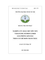 Hoàng thị Ánh nhật nghiên cứu bào chế viên nén verapamil hydroclorid giải phóng kéo dài theo cơ chế bơm thẩm thấu luận văn thạc sĩ