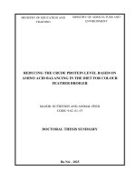 Tóm Tắt Tiếng Anh Nghiên Cứu Giảm Hàm Lượng Protein Thô Trên Cơ Sở Cân Đối Axit Amin Trong Khẩu Phần Nuôi Gà Thịt Lông Màu.pdf