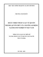 Tóm Tắt: Hoàn thiện pháp luật về quyền thành lập tổ chức của người lao động tại doanh nghiệp ở Việt Nam