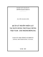 Luận văn thạc sĩ quản lý nguồn nhân lực tại ngân hàng tmcp Đại chúng việt nam chi nhánh Đống Đa