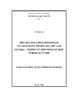 Luận văn thạc sĩ hiệu quả hoạt Động kinh doanh của ngân hàng thương mại việt nam sau mvàa nghiên cứu Điển hình sáp nhập habubank và shb