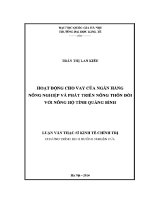 Luận văn thạc sĩ hoạt Động cho vay của ngân hàng nông nghiệp và phát triển nông thôn Đối với nông hộ tỉnh quảng bình