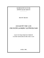 Luận văn thạc sĩ giải quyết việc làm cho người lao Động tại tỉnh hà nam