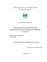 Luận văn thạc sĩ developing social marketing mix for female condom targeting sex workers in vietnam phát triển chương trình tiếp thị xã hội cho sản phẩm bao cao su nữ Đối tượng gái mại dâm