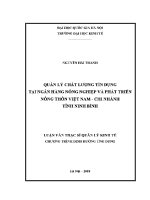 Luận văn thạc sĩ quản lý chất lượng tín dụng tại ngân hàng nông nghiệp và phát triển nông thôn việt nam chi nhánh tỉnh ninh bình