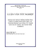 Khóa luận tốt nghiệp Chế biến thủy sản: Khảo sát hoạt động kiểm tra chất lượng nguyên liệu và thành phẩm tại công ty TNHH sản xuất thức ăn nuôi tôm Tomboy