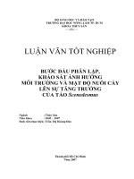 Khóa luận tốt nghiệp Thủy sản: Bước đầu phân lập, khảo sát ảnh hưởng môi trường và mật độ nuôi cấy lên sự tăng trưởng của tảo Scenedesmus