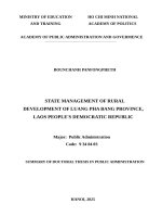 tóm tắt tiếng anh QUẢN LÝ NHÀ NƯỚC VỀ PHÁT TRIỂN NÔNG THÔN CỦA TỈNH LUÔNG PHA BĂANG, NƯỚC CỘNG HOÀ DÂN CHỦ NHÂN DÂN LÀO