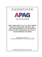 Luận văn thạc sĩ Luật học: Thực hiện pháp luật về liên thông đăng ký khai sinh, thường trú, cấp thẻ bảo hiểm y tế cho trẻ em dưới 6 tuổi tại Phường 15, Quận 11, Thành phố Hồ Chí Minh