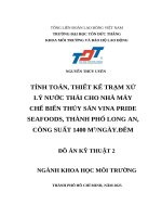 TÍNH TOÁN, THIẾT KẾ TRẠM XỬ LÝ NƯỚC THẢI CHO NHÀ MÁY CHẾ BIẾN THỦY SẢN VINA PRIDE SEAFOODS, THÀNH PHỐ LONG AN, CÔNG SUẤT 1400 M3/NGÀY.ĐÊM