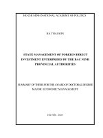 STATE MANAGEMENT OF FOREIGN DIRECT INVESTMENT ENTERPRISES BY THE BAC NINH PROVINCIAL AUTHORITIES