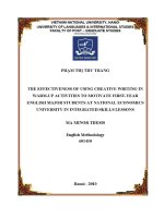 Luận văn the effectiveness of using creative writing in warm up activities to motivate first year english major students at national economics university in integrated skills lessons