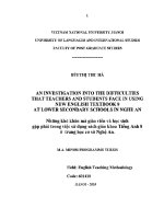 Luận văn an investigation into the difficulties that teachers and students face in using new english textbook 8 at lower secondary schools in nghe an