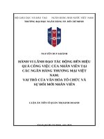 Hành vi lãnh đạo tác động đến hiệu quả công việc của nhân viên tại các ngân hàng thương mại Việt Nam: Vai trò của văn hóa tổ chức và sự đổi mới nhân viên.