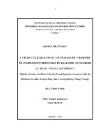 Luận văn a cross cultural study on pragmatic transfer in compliment responses by learners of english at hung vuong university