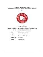 Final report topic the role of corporate governance in building skateholer trust