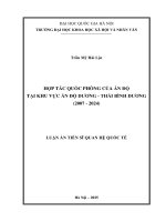 HỢP TÁC QUỐC PHÒNG CỦA ẤN ĐỘ TẠI KHU VỰC ẤN ĐỘ DƯƠNG  THÁI BÌNH DƯƠNG (2007 - 2024)
