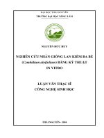 Nghiên cứu nhân giống lan kiếm ba bể (cymbidium aloifolium) bằng kỹ thuật in vitro