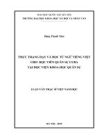 Thực trạng dạy và học từ ngữ tiếng việt cho học viên quân sự cuba tại học viện khoa học quân sự
