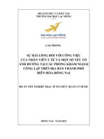 Sự hài lòng Đối với công việc của nhân viên y tế và một số yếu tố Ảnh hưởng tại các phòng khám ngoài công lập trên Địa bàn thành phố biên hòa   Đồng nai Đồ Án tốt nghiệp thạc sĩ tổ chức quản lý dược