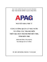 TĂNG CƯỜNG QUẢN LÝ NHÀ NƯỚC VỀ CÔNG TÁC THANH NIÊN TRÊN ĐỊA BÀN THÀNH PHỐ BẾN TRE, TỈNH BẾN TRE