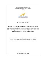 Đánh giá sự hài lòng của người bán lẻ thuốc với công việc tại nhà thuốc trên Địa bàn tỉnh tây ninh luận văn thạc sĩ tổ chức quản lý dược