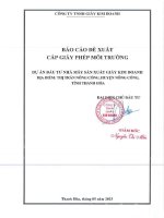 Báo cáo Đề xuất cấp giấy phép môi trường Đối với 01 dự Án nhà máy sản xuất giầy kim doanh